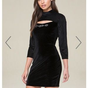Bebe Black Velvet Logo Dress